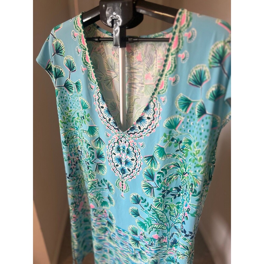Lilly Pulitzer Tropical Turtle & Palm Tree V-Neck Dress Women’s Size Large - Picture 4 of 11